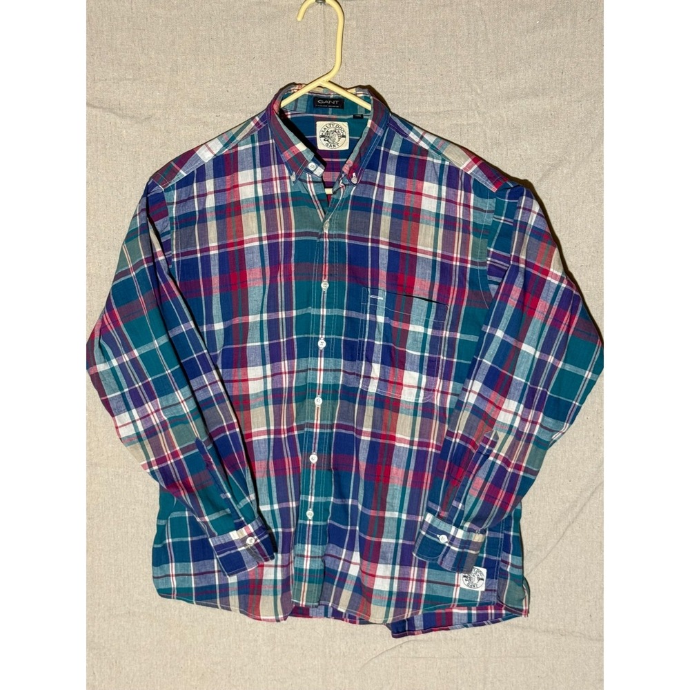 Vintage 80s Gant Salty Dog Madras Plaid Shirt Mens Large Button Down India Ivy